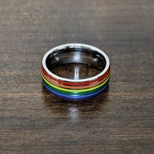 Stainless Steel Rainbow Enamel Pride Band